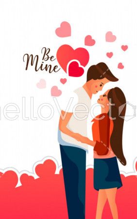 Cartoon couple in love celebrating valentines day - Vector Illustration