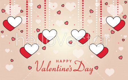 Valentine's day background with hanging hearts - Vector illustration