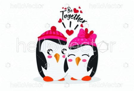 Penguin in love, Valentine's day graphic design with cute penguin couple  - Vector illustration