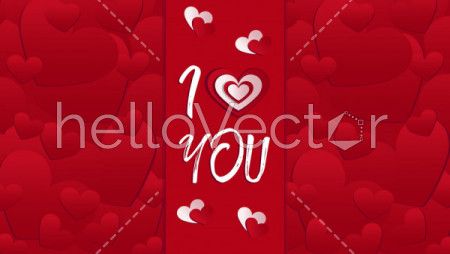 Red greeting card design with typography and Hearts - Vector Illustration