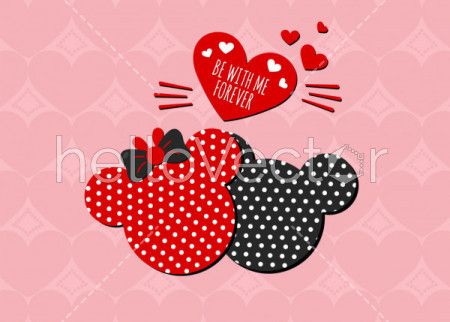 Mickey and Minnie mouse character shapes, Cute Love background  - Vector Illustration