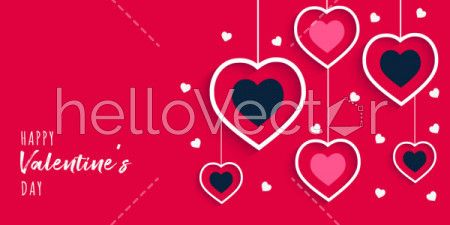 Valentine's day background with hanging hearts and typography - Vector illustration