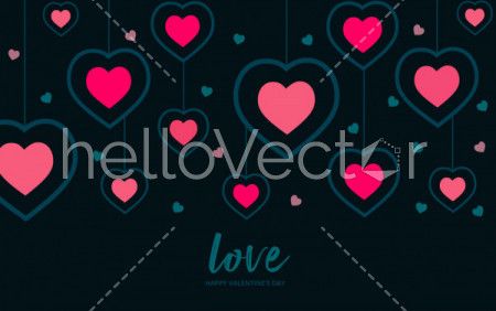 Love background with hanging heart pattern - Vector Illustration