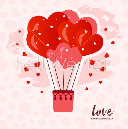 Heart balloons in air, Love background - Vector Illustration