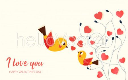 Cute birds in love, Valentine's background - Vector Illustration