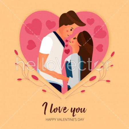 Cute cartoon couple in love, Valentine's background - Vector Illustration