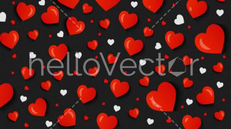 Red and white heart seamless pattern on dark background - Vector Illustration