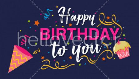 Birthday celebration party banner with cake, confetti and typography - Vector Illustration