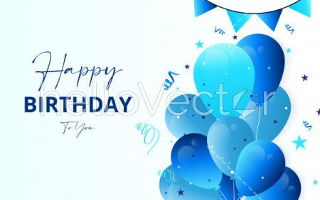 Birthday background with blue balloons and text - Vector Illustration