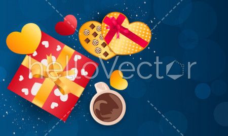 Love background with Hearts, chocolate and Coffee - Vector Illustration