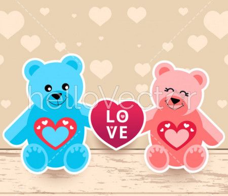 Cute teddy bears in love, Valentine background - Vector Illustration