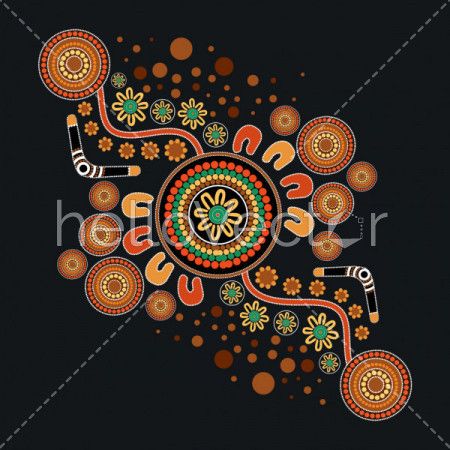 Illustration based on aboriginal style of dot background.