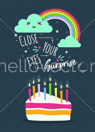 Birthday background with cake and typography - Vector Illustration
