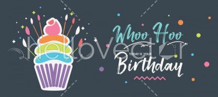 Birthday banner with typography and cake - Vector illustration