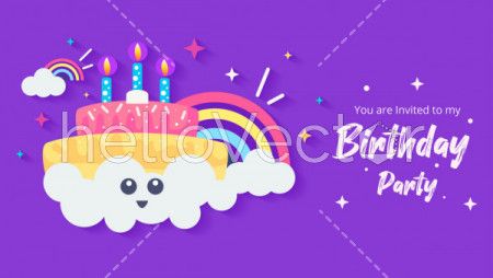 Birthday party banner with cute cake and typography - Vector Illustration