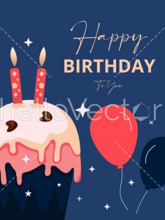 Birthday celebration party background with cake and balloons - Vector Illustration