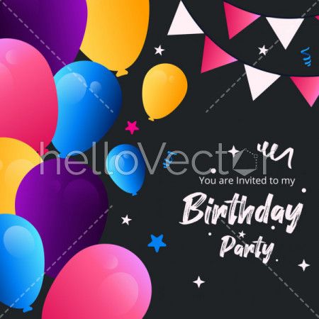 Birthday card with colorful balloons - Vector Illustration