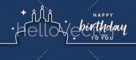 Continuous line drawing of birthday cake, minimal birthday background - Vector illustration