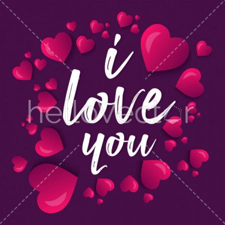 Valentine's day graphic with pink 3d realistic hearts - Vector illustration