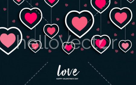 Hanging hearts, Valentine's background - Vector Illustration