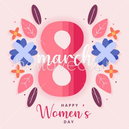 March 8, women's day poster background with flowers - Vector Illustration