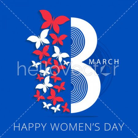 March 8, Stylish paper cut women's day background with butterflies clipart