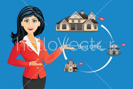 Woman in suit offering house - real estate concept vector 