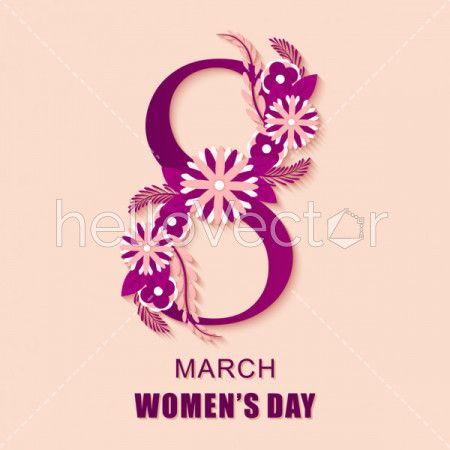 Women's day vector graphic with number 8 decorated with the flowers