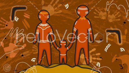 Aboriginal art showing the concept of a small and happy family.