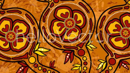 Aboriginal dot art painting with poppy flowers - Vector Illustration