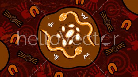 Aboriginal art vector painting with snake