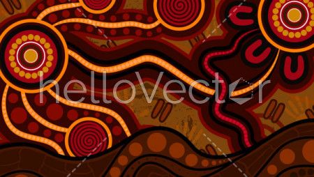 Illustration based on aboriginal style of background. Connection concept