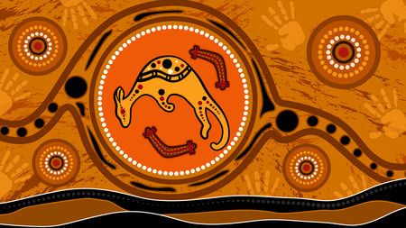 Aboriginal art vector painting with kangaroo