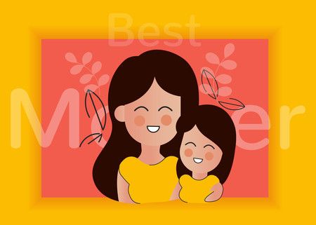 Mother And Daughter Cartoon, Happy Mother's Day - Vector Illustration