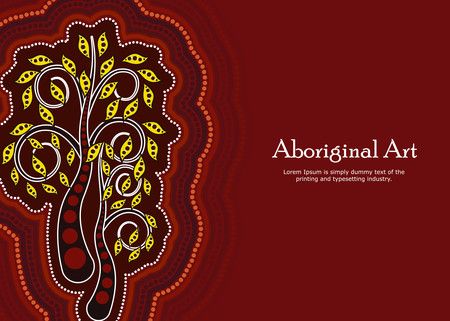 Aboriginal dot art vector banner with tree