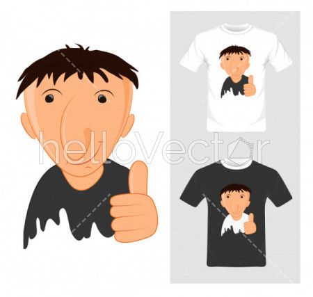 T-shirt graphic design. Cartoon with thump up