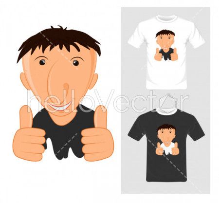T-shirt graphic design. Cartoon with thump up