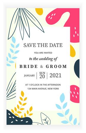 Minimalistic floral wedding invitation template