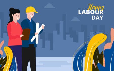 Happy labour day illustration with construction worker cartoons