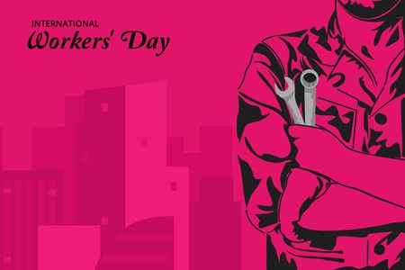 International workers' day illustration with architect holding adjustable wrench