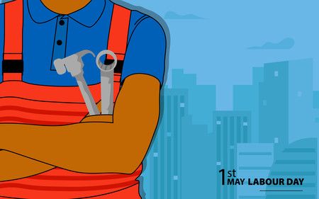 Workman holding adjustable wrench. Labour day illustration