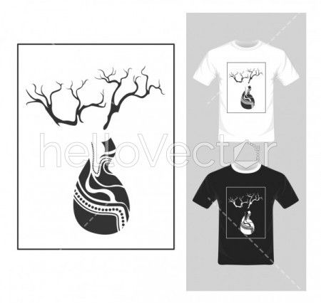 T-shirt graphic design. Black and white tree - vector illustration