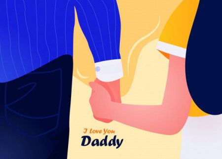 Daughter hold her father's hand. Happy fathers day illustration
