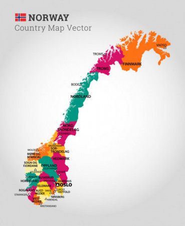 Detailed Map Of Norway - Vector Illustration
