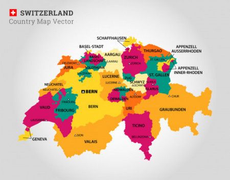 Detailed Map Of Switzerland - Vector Illustration