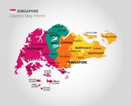 Detailed Map Of Singapore - Vector Illustration