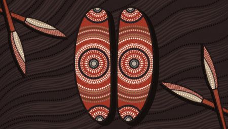 Shield and spear, Aboriginal art vector painting