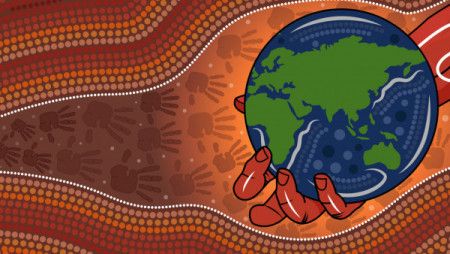Aboriginal dot art painting depicting save the earth