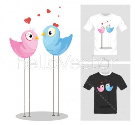 T-shirt graphic design. Love birds vector illustration