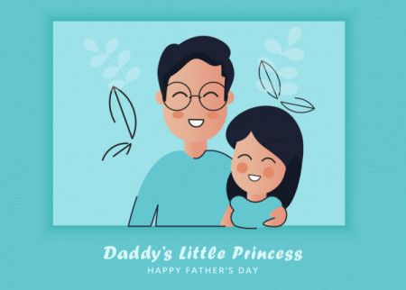 Father And Daughter Cartoon, Happy Father's Day - Vector Illustration